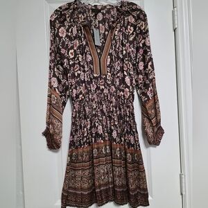 Anthropologie Petite Current Air Floral Long Sleeve Midi Dress Size X-Small